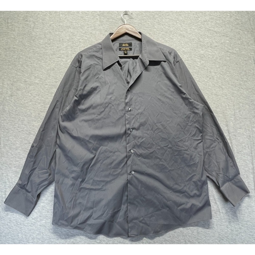 Murano Gold Label Dress Shirt Mens 17.5-35 Gray Non Iron Stretch Business Formal